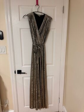 Metallic Gold Sleeveless Wrap Maxi Dress